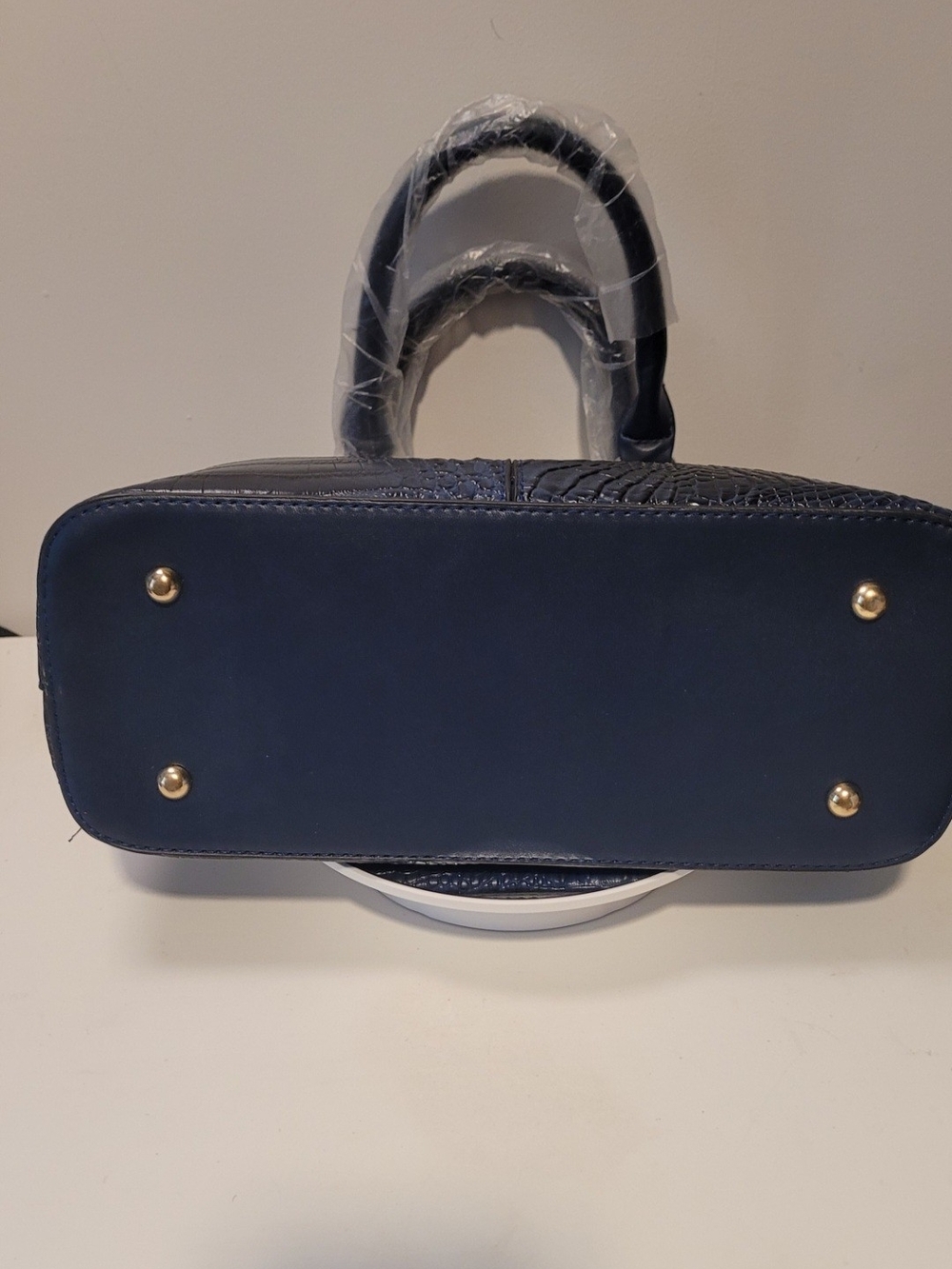 Croc-Embossed Structured Satchel in Dark Blue - Picture 5 of 5